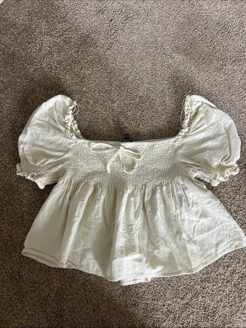 Papermoon Cream Smocked Puff Sleeve Peplum Top